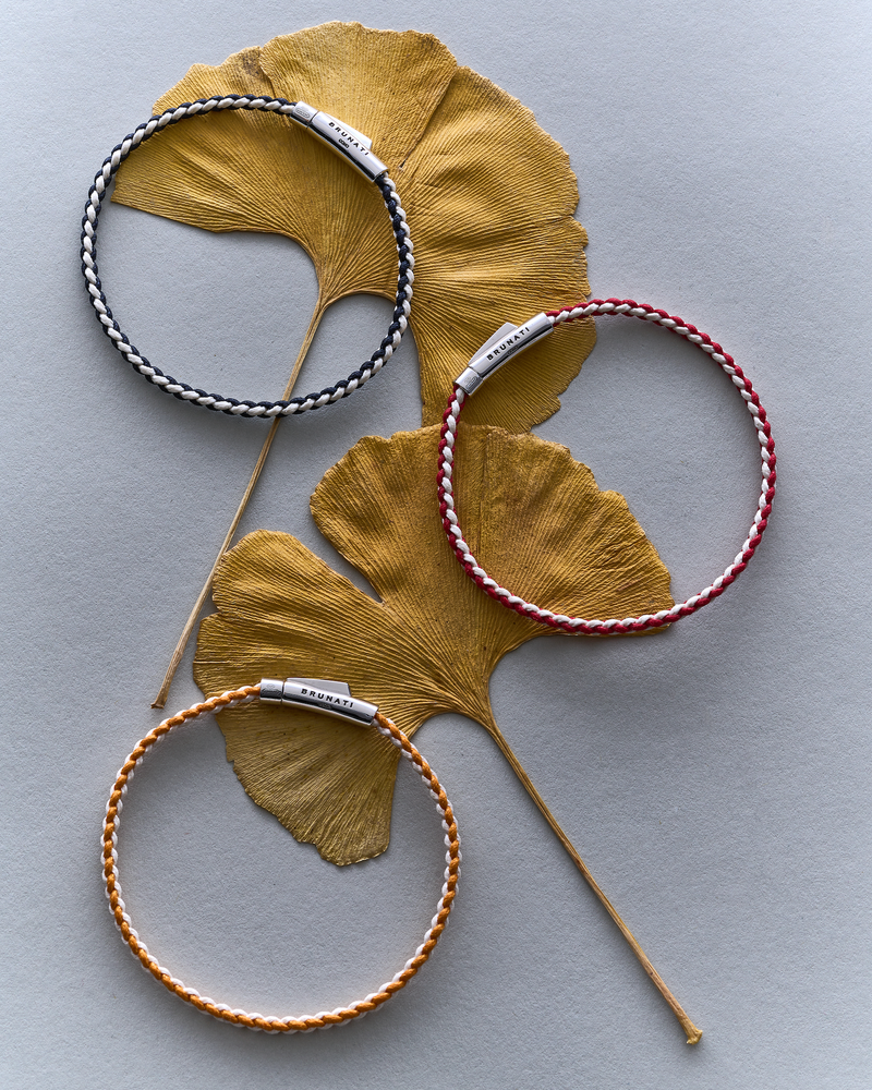 Braided Organic Cotton Silver Bracelet - Navy / Off White - Brunati Como®