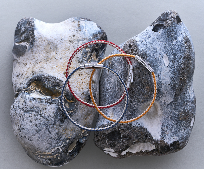 Braided Organic Cotton Silver Bracelet - Orange / Off White - Brunati Como®