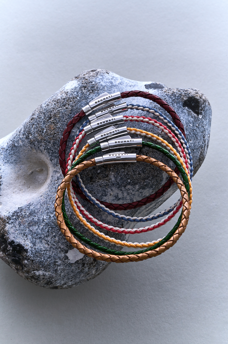 Braided Leather Silver Bracelet - Burgundy - Brunati Como®