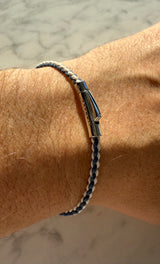 Braided Organic Cotton Silver Bracelet - Blue / Off White - Brunati Como®
