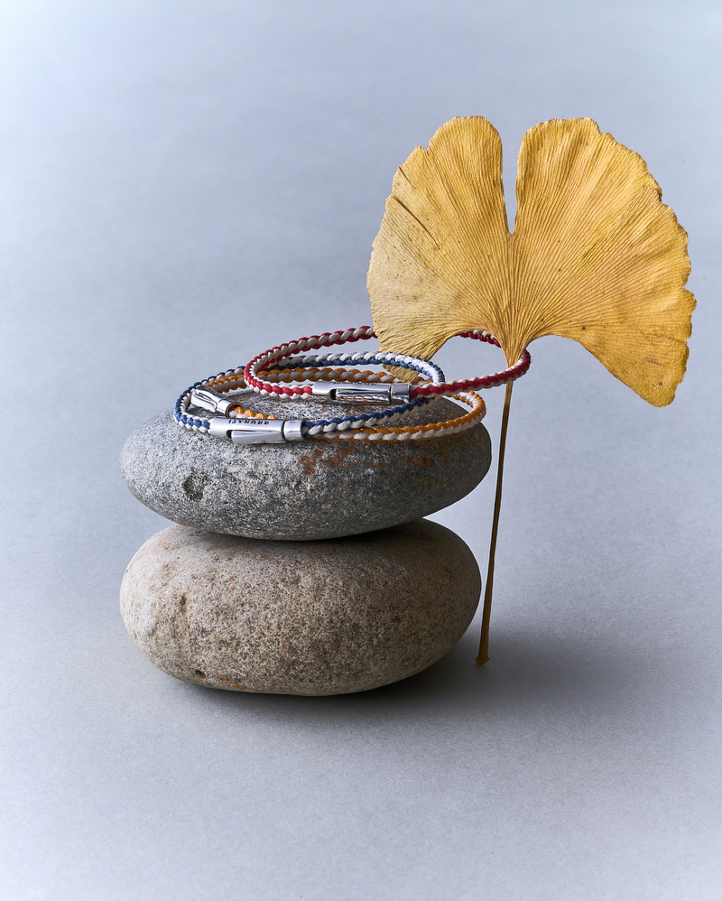 Braided Organic Cotton Silver Bracelet - Blue / Off White - Brunati Como®