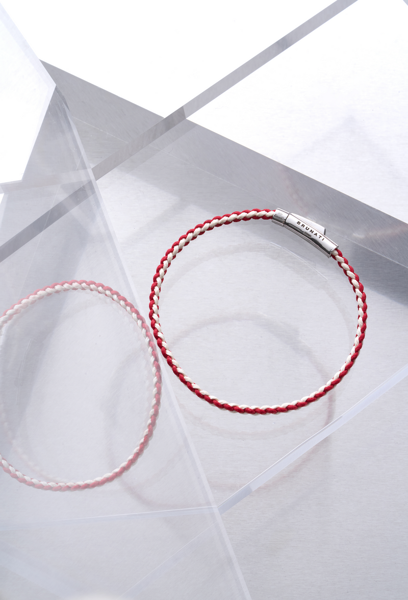 Braided Organic Cotton Silver Bracelet - Red / Off White - Brunati Como®