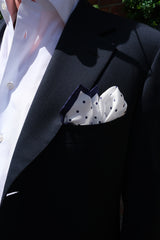 Polka Dot Handrolled Como Silk Pocket Square - White/Navy