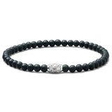Matte Black Onyx elastic bracelet with engraved 925 sterling silver centre element
