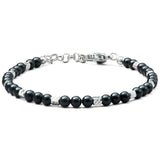 Natural Black Onyx bracelet with diamond-cut 925 sterling silver cubes and adjustable links