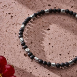 Black Onyx elastic bracelet with sterling silver nuggets styled in a Brunati Como setting