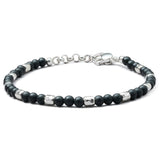 Natural Black Onyx bracelet with 925 sterling silver nuggets and adjustable links
