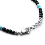 Detail of natural Black Onyx and Turquoise bracelet with 925 sterling silver elements