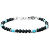 Black Onyx and Turquoise bracelet with 925 sterling silver accents and adjustable links