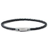Black braided Italian leather bracelet with 925 Italian sterling silver clasp