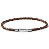 Brown braided Italian leather bracelet with 925 Italian sterling silver clasp