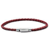 Burgundy braided Italian leather bracelet with 925 Italian sterling silver clasp
