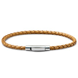 Camel beige braided Italian leather bracelet with 925 Italian sterling silver clasp