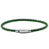 Forest green braided Italian leather bracelet with 925 Italian sterling silver clasp