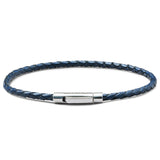 Navy braided Italian leather bracelet with 925 Italian sterling silver clasp