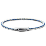 Blue and off-white braided organic cotton bracelet with 925 Italian sterling silver clasp