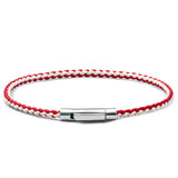 Red and off-white braided organic cotton bracelet with 925 Italian sterling silver clasp