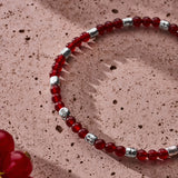 Carnelian elastic bracelet with sterling silver nuggets styled in a Brunati Como setting