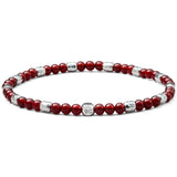 Carnelian elastic bracelet with 925 sterling silver nuggets and engraved BC centre cube