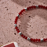 Carnelian elastic bracelet with sterling silver pebble elements styled in a Brunati Como setting