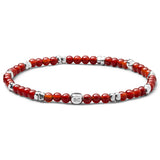 Carnelian elastic bracelet with 925 sterling silver pebble elements and engraved BC centre cube