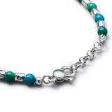 Detail of natural Chrysocolla bracelet with organic 925 sterling silver nugget elements