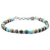 Earth Tones Natural Stone bracelet with 925 sterling silver pebble and adjustable clasp