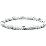 Howlite elastic bracelet with 925 sterling silver nuggets and engraved BC centre cube