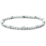 Howlite elastic bracelet with 925 sterling silver pebble elements and engraved BC centre cube