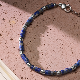 Japanese Lapis Lazuli Disc Sterling Silver Nugget Bracelet styled in a refined Brunati Como setting