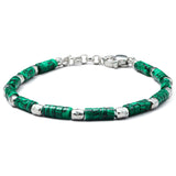 Japanese green stone paste disc bracelet with 925 sterling silver nuggets and adjustable links