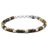 Japanese Tiger Eye-style stone paste disc bracelet with 925 sterling silver nuggets and adjustable links