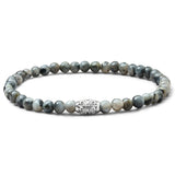 Natural Labradorite elastic bracelet with engraved 925 sterling silver centre element