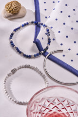 Lapis Lazuli bracelet detail with natural blue stones, sterling silver nuggets and BC centre cube
