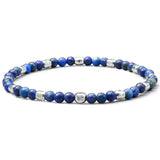 Lapis Lazuli elastic bracelet with 925 sterling silver nuggets and engraved BC centre cube