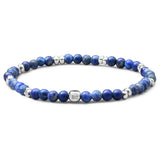 Lapis Lazuli elastic bracelet with 925 sterling silver pebble elements and engraved BC centre cube