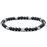 Lava Stone elastic bracelet with 925 sterling silver pebble elements and engraved BC centre cube