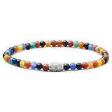 Multicolor natural stone elastic bracelet with engraved 925 sterling silver centre element