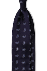 Navy and light blue paisley silk jacquard tie handmade in Italy.