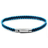 Dark navy and blue stitched Italian textile bracelet with 925 Italian sterling silver clasp