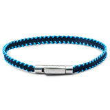 Dark navy and blue stitched Italian textile bracelet with 925 Italian sterling silver clasp