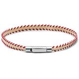 Red and off-white stitched Italian textile bracelet with 925 Italian sterling silver clasp