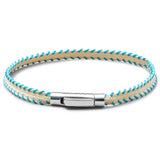 Turquoise and light beige stitched Italian textile bracelet with 925 Italian sterling silver clasp