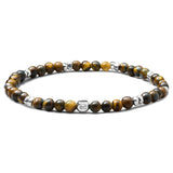 Tiger Eye elastic bracelet with 925 sterling silver pebble elements and engraved BC centre cube