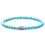 Natural Turquoise elastic bracelet with engraved 925 sterling silver centre element
