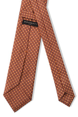 Back view of the salmon, orange and light blue butterfly chains printed silk tie.