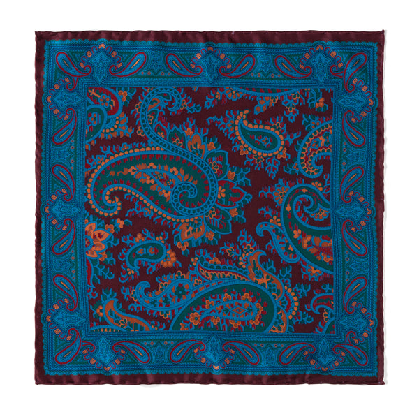 Paisley Ancient Madder Pocket Square - Macclesfield Burgundy