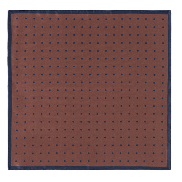 Doubleface Polka Dot Handrolled Como Silk Pocket Square - Brown/Navy - Brunati Como