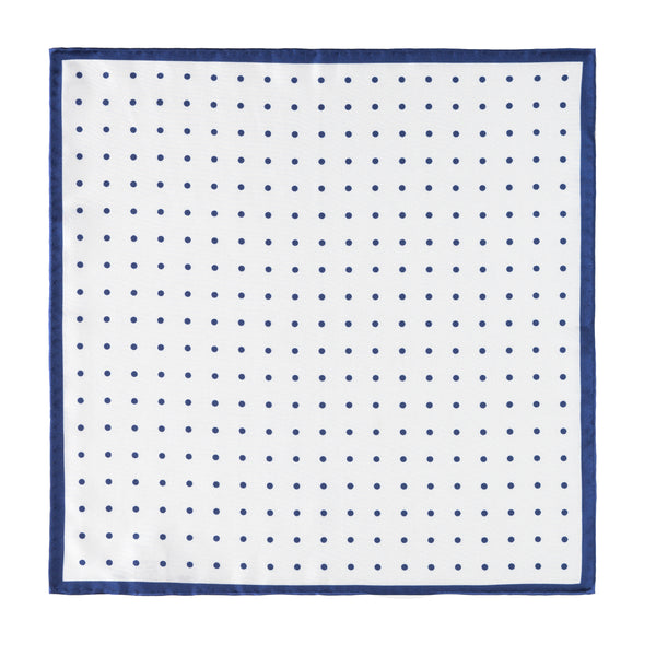 Polka Dot Handrolled Como Silk Pocket Square - White/Navy