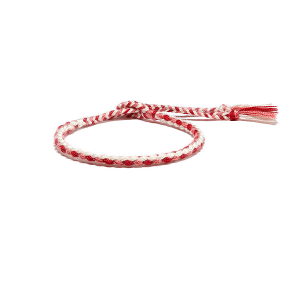 Braided Organic Cotton Bracelet - Red/Pastel White/Pink - Brunati Como